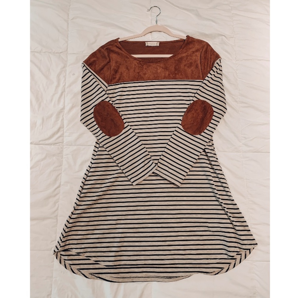 Striped Elbow Patch Dress